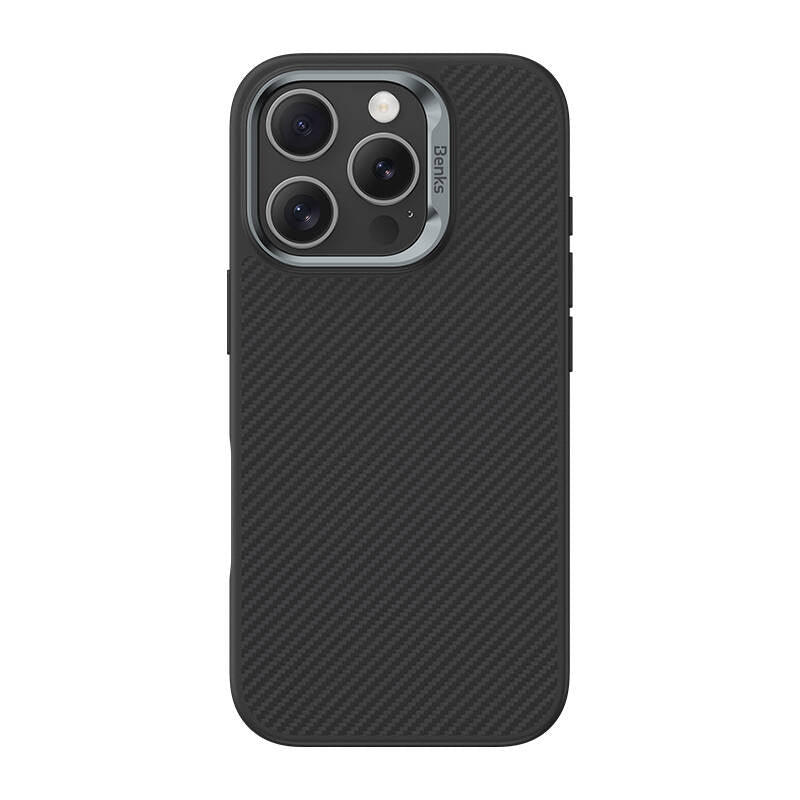 iPhone 16 Pro Kılıf Karbon Fiber M-safe Şarj Özellikli Benks Hybrid ArmorPro 600D Kevlar Kapak