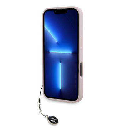 iPhone 16 Pro Kılıf Karl Lagerfeld Orjinal Lisanslı Anahtarlıklı Taşlı KL Yazılı Saffiano Rhinestones Kapak