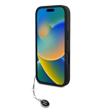 iPhone 16 Pro Kılıf Karl Lagerfeld Orjinal Lisanslı Anahtarlıklı Taşlı KL Yazılı Saffiano Rhinestones Kapak