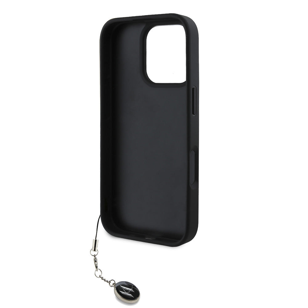 iPhone 16 Pro Kılıf Karl Lagerfeld Orjinal Lisanslı Anahtarlıklı Taşlı KL Yazılı Saffiano Rhinestones Kapak