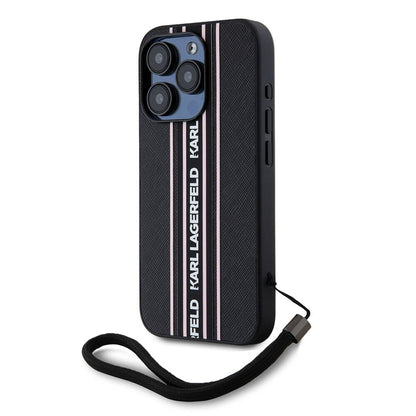 iPhone 16 Pro Kılıf Karl Lagerfeld Orjinal Lisanslı Askılı Saffiano Athleisure Şerit Çizgili Kapak