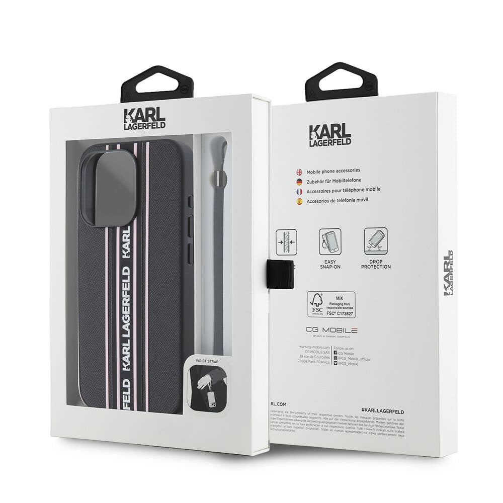 iPhone 16 Pro Kılıf Karl Lagerfeld Orjinal Lisanslı Askılı Saffiano Athleisure Şerit Çizgili Kapak