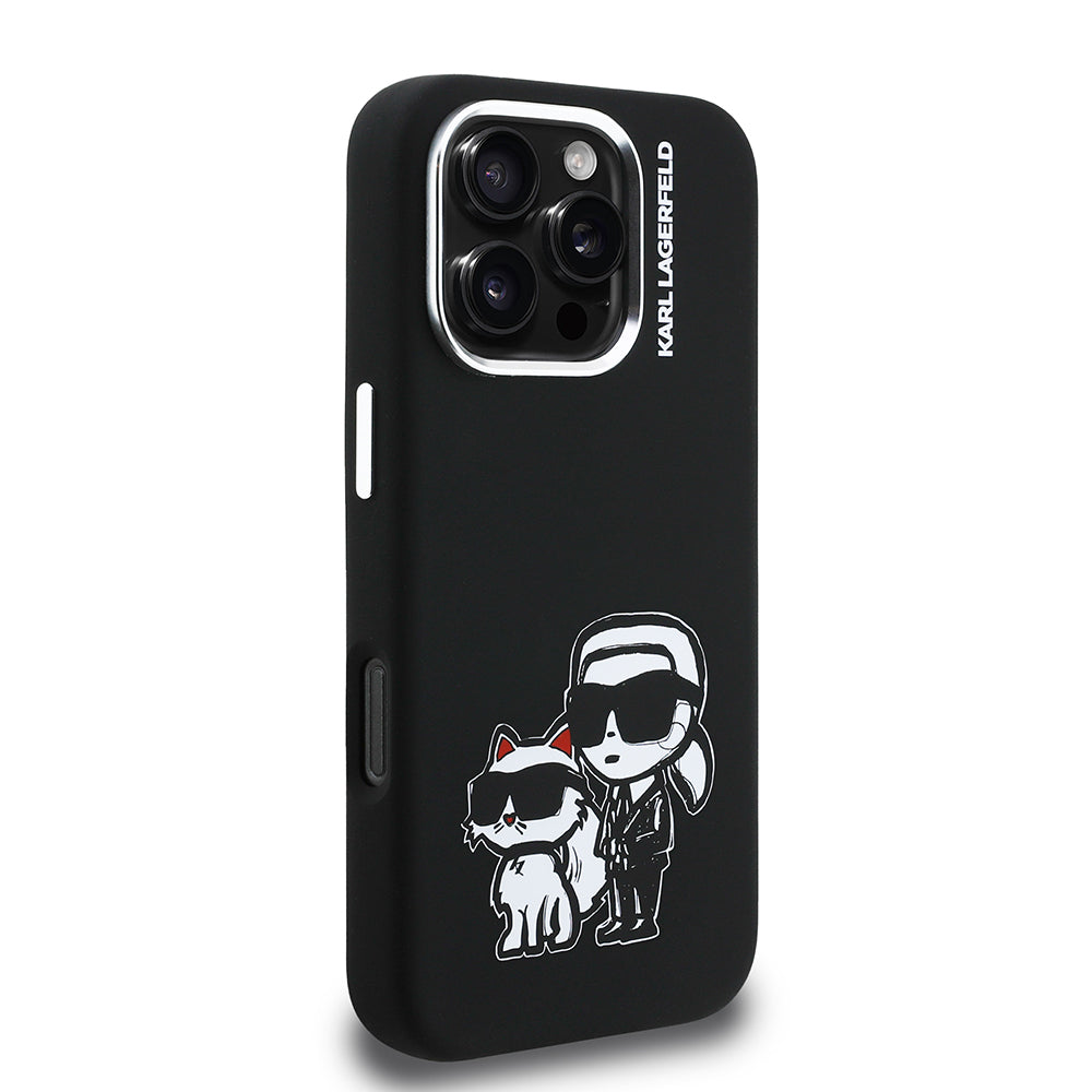 iPhone 16 Pro Kılıf Karl Lagerfeld Orjinal Lisanslı Karl & Choupette Sketch Logo Sililkon Kapak