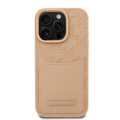 iPhone 16 Pro Kılıf Karl Lagerfeld Orjinal Lisanslı KL Desenli Kartlıklı Monogram Kapak