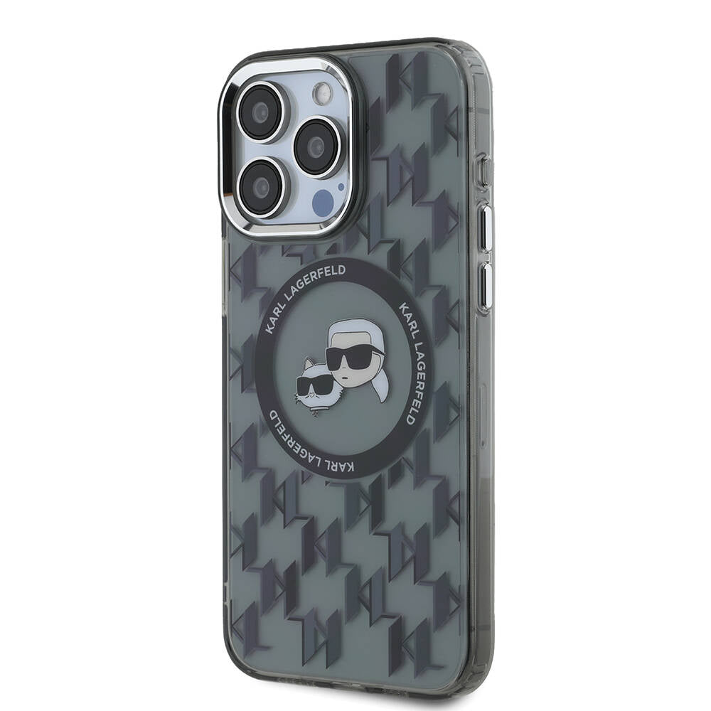 iPhone 16 Pro Kılıf Karl Lagerfeld Orjinal Lisanslı M-safe Şarj Özellikli IML Baskılı Metal Monogram KC Heads Kapak