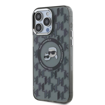 iPhone 16 Pro Kılıf Karl Lagerfeld Orjinal Lisanslı M-safe Şarj Özellikli IML Baskılı Metal Monogram KC Heads Kapak