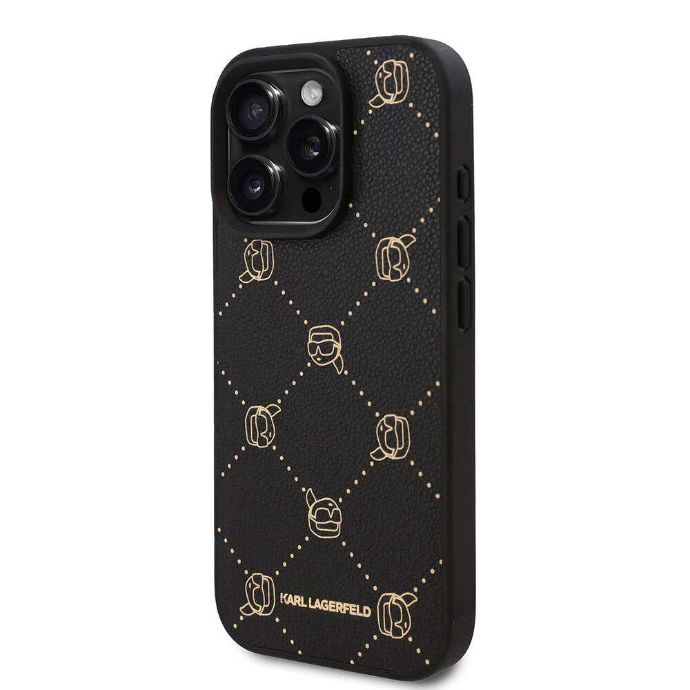 iPhone 16 Pro Kılıf Karl Lagerfeld Orjinal Lisanslı M-safe Şarj Özellikli PU Deri Karl Heads Desenli Klasik Logolu Kapak