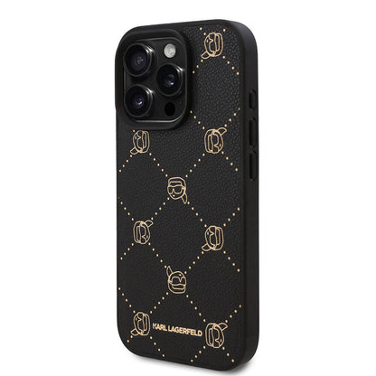 iPhone 16 Pro Kılıf Karl Lagerfeld Orjinal Lisanslı M-safe Şarj Özellikli PU Deri Karl Heads Desenli Klasik Logolu Kapak
