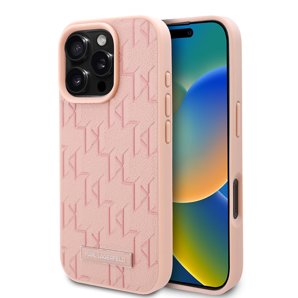 iPhone 16 Pro Kılıf Karl Lagerfeld Orjinal Lisanslı M-safe Şarj Özellikli KL Yazılı Hot Stamp Kapak
