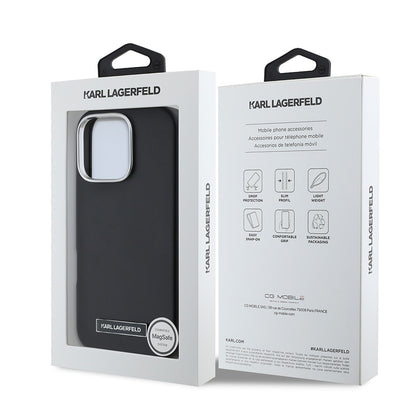 iPhone 16 Pro Kılıf Karl Lagerfeld Orjinal Lisanslı M-safe Şarj Özellikli Metal Kamera ve Buton Tasarımlı Plaka Logolu PU Deri Kapak