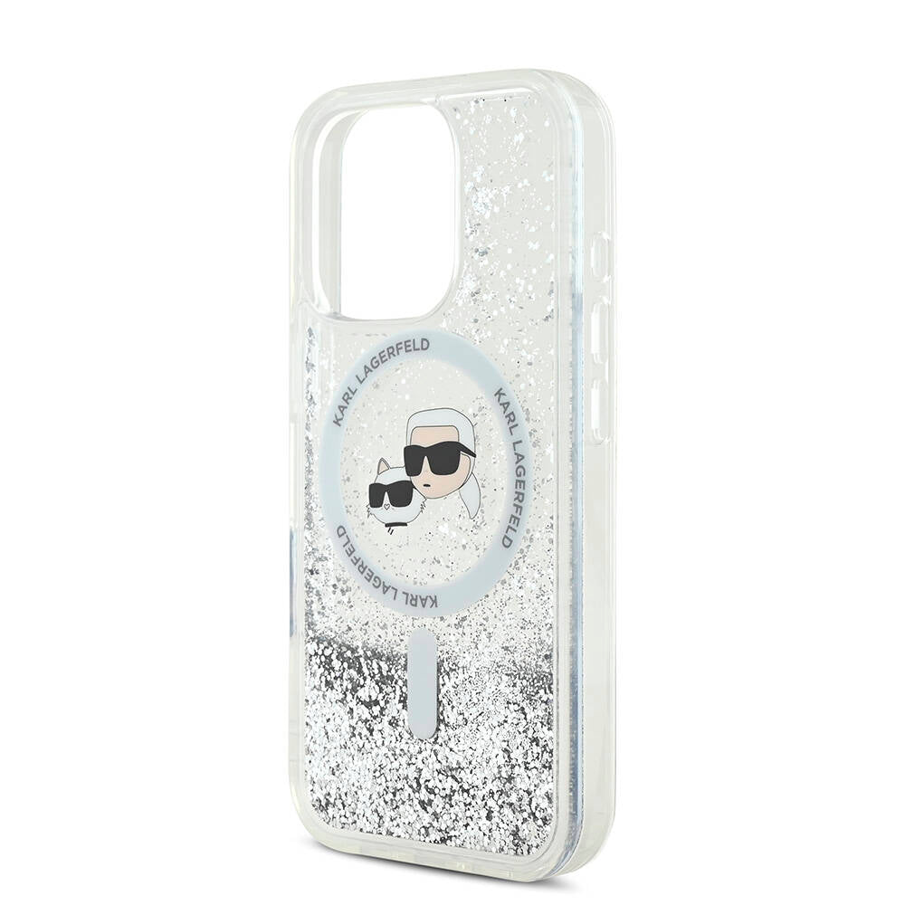 iPhone 16 Pro Kılıf Karl Lagerfeld Orjinal Lisanslı M-safe Şarj Özellikli Sıvılı Simli KC Heads Kapak