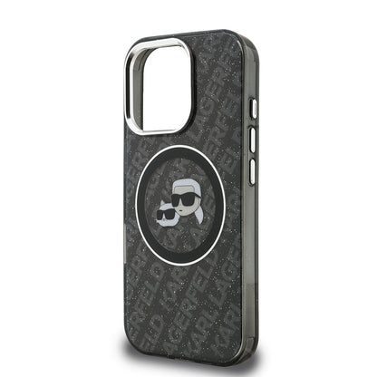 iPhone 16 Pro Kılıf Karl Lagerfeld Orjinal Lisanslı Parlayan Simli Karl & Choupette Heads Kapak