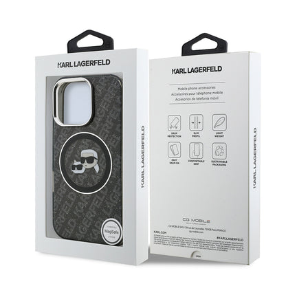 iPhone 16 Pro Kılıf Karl Lagerfeld Orjinal Lisanslı Parlayan Simli Karl & Choupette Heads Kapak