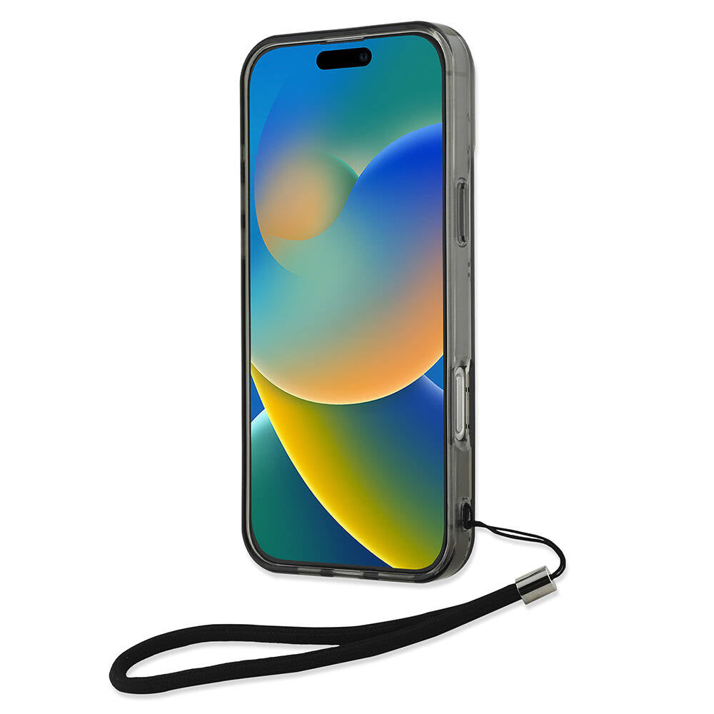 iPhone 16 Pro Kılıf Karl Lagerfeld Orjinal Lisanslı KL Desenli Saydam Bilek Askı İpli Klasik Logolu Kapak