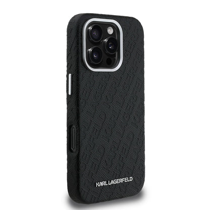 iPhone 16 Pro Kılıf Karl Lagerfeld Orjinal Lisanslı PU Deri Damgalı Metal Yazı Logolu Kapak