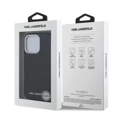 iPhone 16 Pro Kılıf Karl Lagerfeld Orjinal Lisanslı PU Deri Damgalı Metal Yazı Logolu Kapak