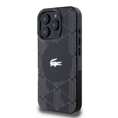 iPhone 16 Pro Kılıf Lacoste Orjinal Lisanslı M-safe Şarj Özellikli IML Baskılı Gümüş Timsah Logolu Monogram Kapak