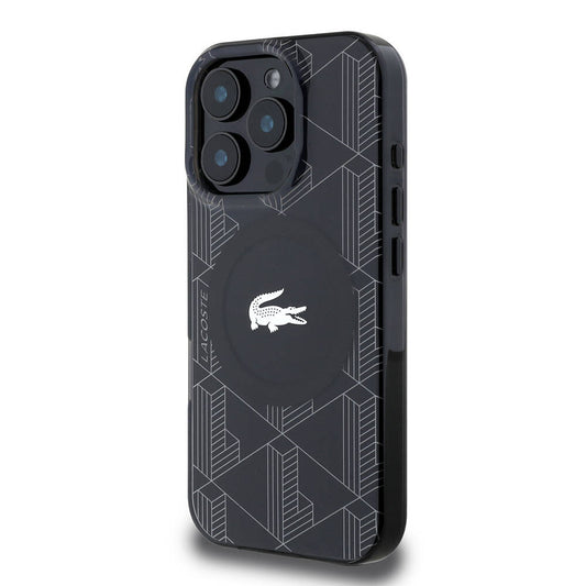 iPhone 16 Pro Kılıf Lacoste Orjinal Lisanslı M-safe Şarj Özellikli IML Baskılı Gümüş Timsah Logolu Monogram Kapak
