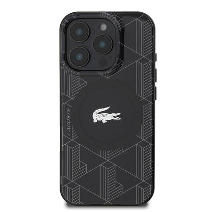 iPhone 16 Pro Kılıf Lacoste Orjinal Lisanslı M-safe Şarj Özellikli IML Baskılı Gümüş Timsah Logolu Monogram Kapak