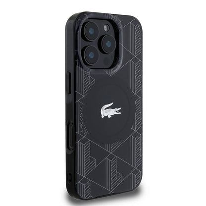 iPhone 16 Pro Kılıf Lacoste Orjinal Lisanslı M-safe Şarj Özellikli IML Baskılı Gümüş Timsah Logolu Monogram Kapak