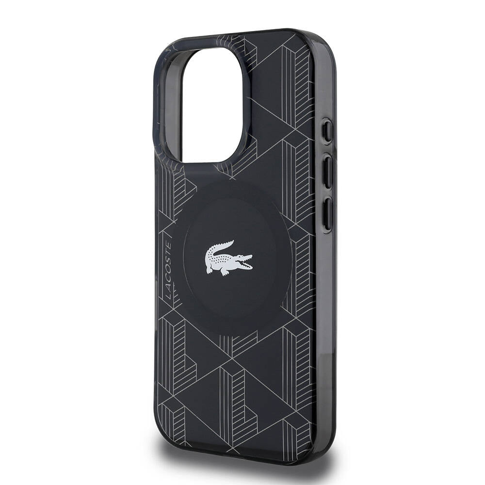 iPhone 16 Pro Kılıf Lacoste Orjinal Lisanslı M-safe Şarj Özellikli IML Baskılı Gümüş Timsah Logolu Monogram Kapak