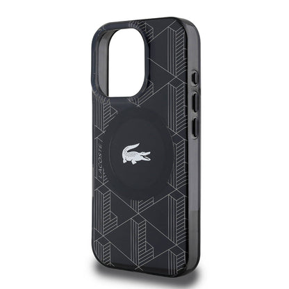 iPhone 16 Pro Kılıf Lacoste Orjinal Lisanslı M-safe Şarj Özellikli IML Baskılı Gümüş Timsah Logolu Monogram Kapak