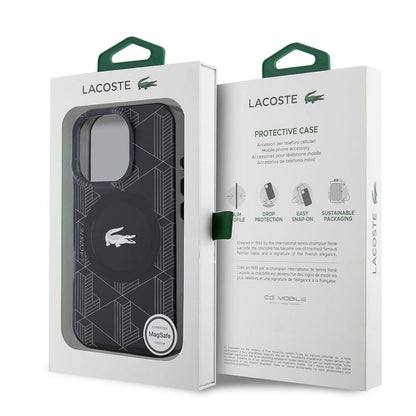 iPhone 16 Pro Kılıf Lacoste Orjinal Lisanslı M-safe Şarj Özellikli IML Baskılı Gümüş Timsah Logolu Monogram Kapak