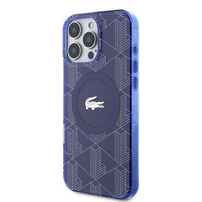 iPhone 16 Pro Kılıf Lacoste Orjinal Lisanslı M-safe Şarj Özellikli IML Baskılı Gümüş Timsah Logolu Monogram Kapak