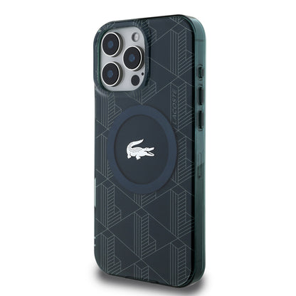iPhone 16 Pro Kılıf Lacoste Orjinal Lisanslı M-safe Şarj Özellikli IML Baskılı Gümüş Timsah Logolu Monogram Kapak