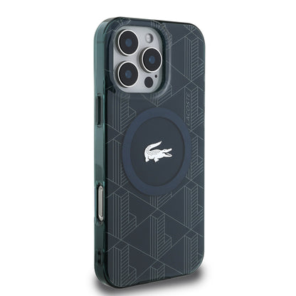 iPhone 16 Pro Kılıf Lacoste Orjinal Lisanslı M-safe Şarj Özellikli IML Baskılı Gümüş Timsah Logolu Monogram Kapak