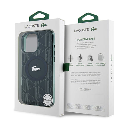 iPhone 16 Pro Kılıf Lacoste Orjinal Lisanslı M-safe Şarj Özellikli IML Baskılı Gümüş Timsah Logolu Monogram Kapak