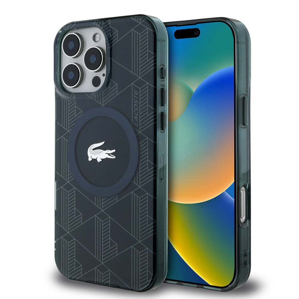 iPhone 16 Pro Kılıf Lacoste Orjinal Lisanslı M-safe Şarj Özellikli IML Baskılı Gümüş Timsah Logolu Monogram Kapak