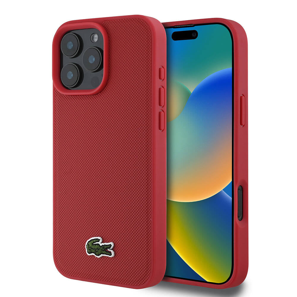 iPhone 16 Pro Kılıf Lacoste Orjinal Lisanslı PU Pike Desenli Arka Yüzey İkonik Timsah Dokuma Logolu Kapak