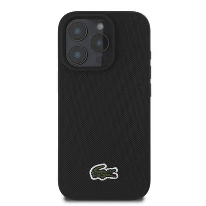 iPhone 16 Pro Kılıf Lacoste Orjinal Lisanslı PU Pike Desenli Arka Yüzey İkonik Timsah Dokuma Logolu Kapak