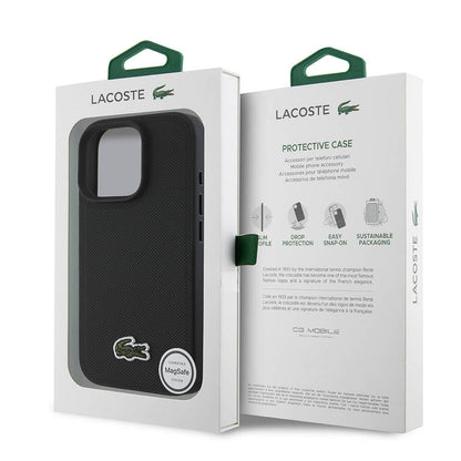 iPhone 16 Pro Kılıf Lacoste Orjinal Lisanslı PU Pike Desenli Arka Yüzey İkonik Timsah Dokuma Logolu Kapak