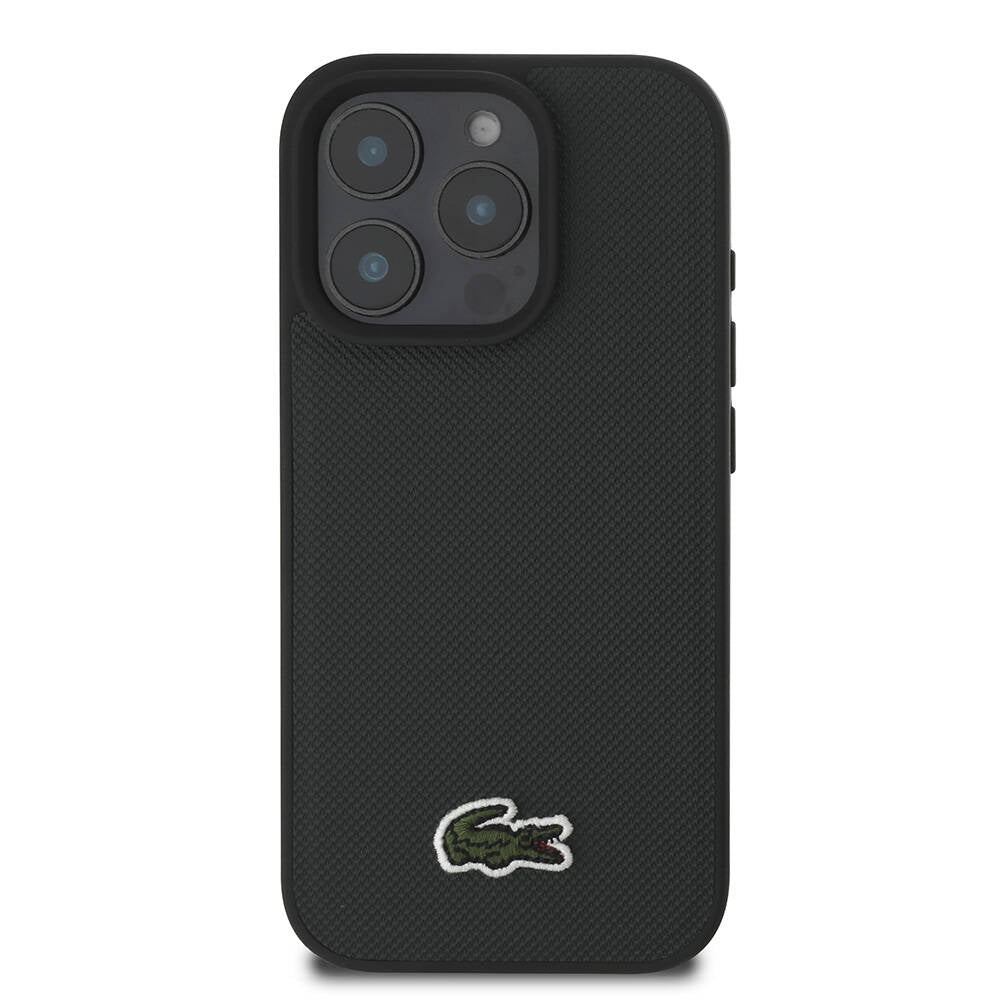 iPhone 16 Pro Kılıf Lacoste Orjinal Lisanslı PU Pike Desenli Arka Yüzey İkonik Timsah Dokuma Logolu Kapak
