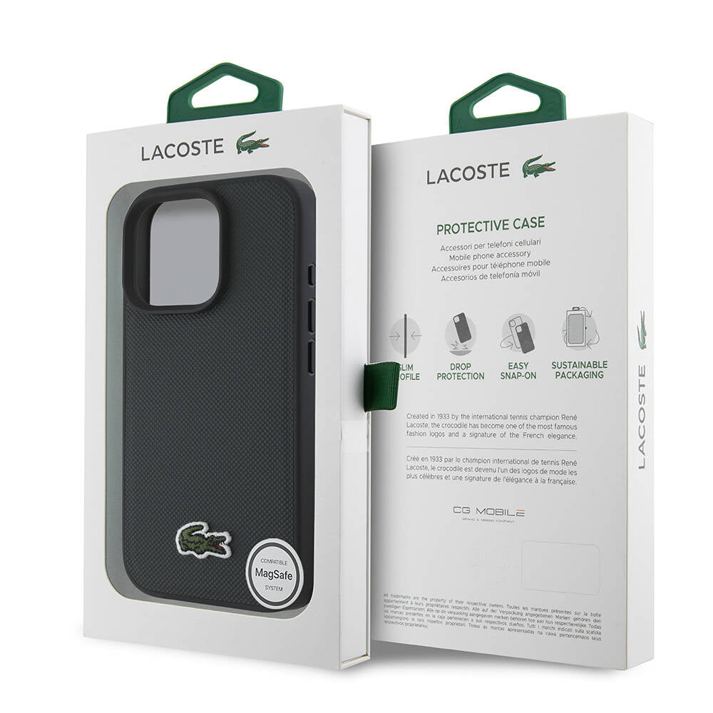 iPhone 16 Pro Kılıf Lacoste Orjinal Lisanslı PU Pike Desenli Arka Yüzey İkonik Timsah Dokuma Logolu Kapak