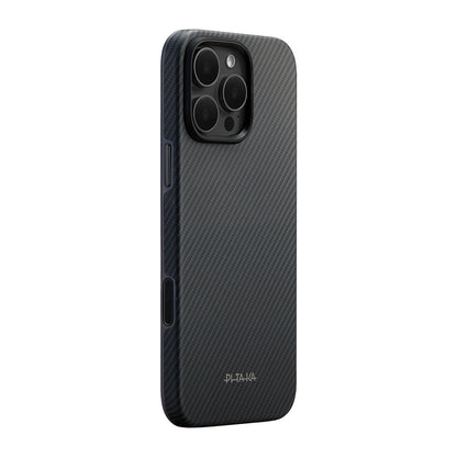 Apple iPhone 16 Pro Kılıf M-safe Şarj Özellikli Aramid Fiber Pitaka Military-Grade Classic Serisi New Logo Black-Grey Twill Kapak