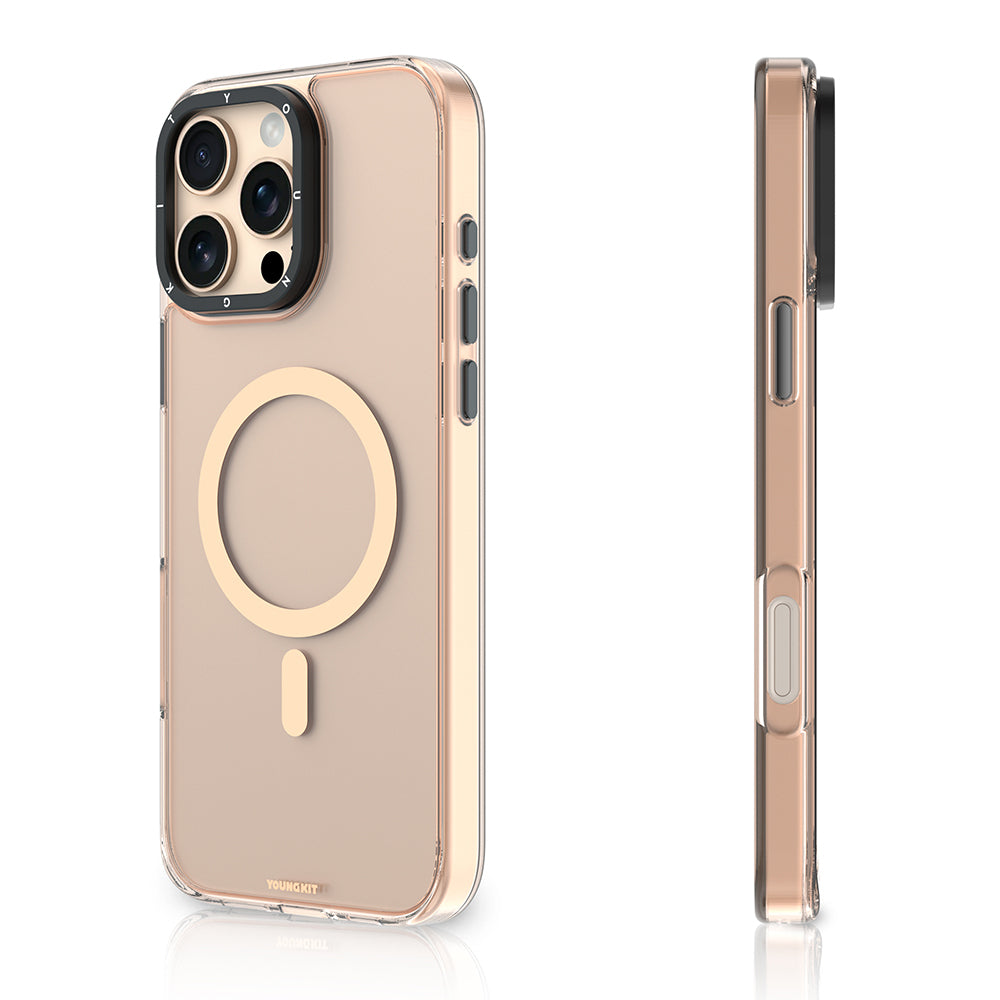 iPhone 16 Pro Kılıf M-safe Şarj Özellikli Cam Arka Yüzey TPU Youngkit Gemstone Clear Serisi Kapak