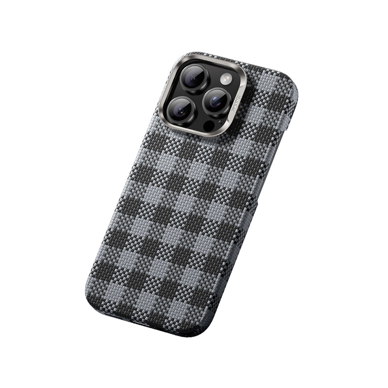 iPhone 16 Pro Kılıf M-safe Şarj Özellikli Ekose Tasarımlı Benks ArmorVichy Kevlar Kapak