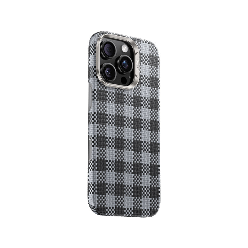iPhone 16 Pro Kılıf M-safe Şarj Özellikli Ekose Tasarımlı Benks ArmorVichy Kevlar Kapak