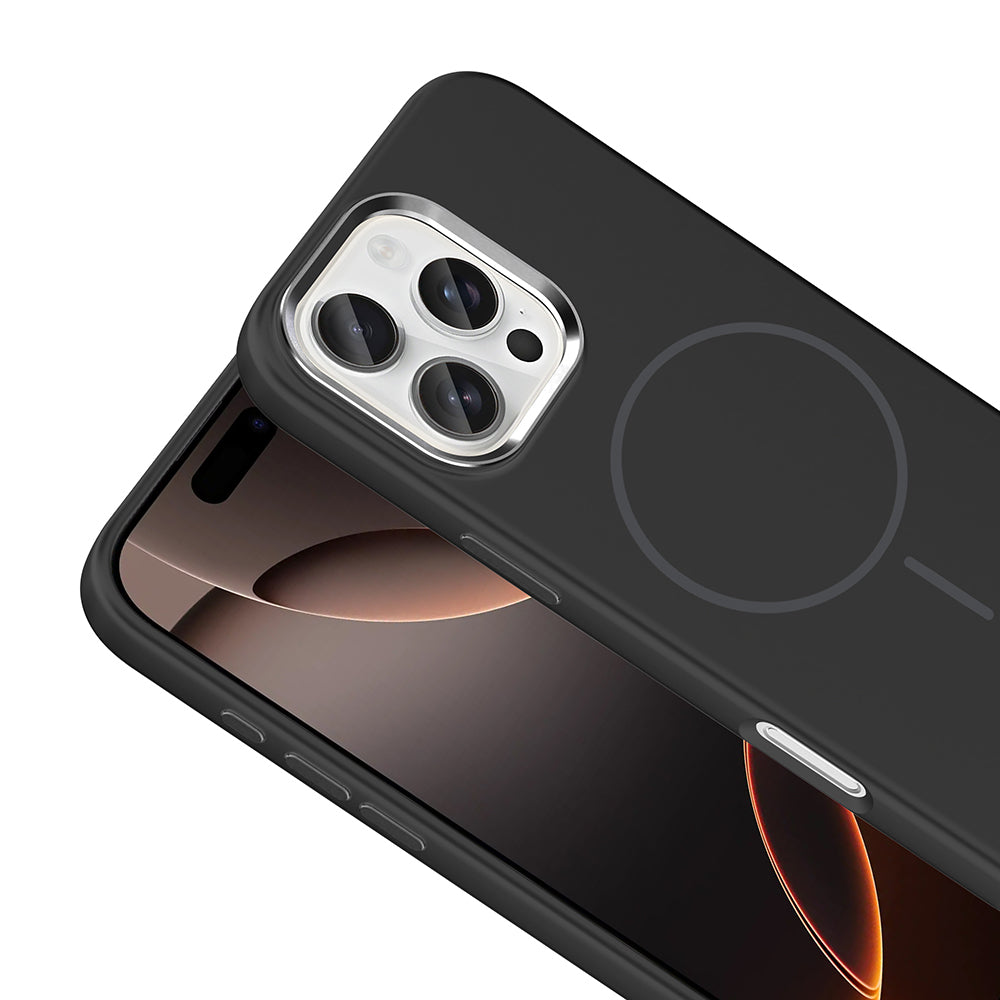 Apple iPhone 16 Pro Kılıf M-Safe Şarj Özellikli Metal Kamera Çerçeveli Zore Edi Silikon Kapak