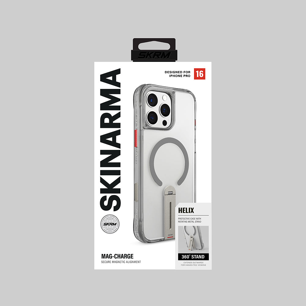 iPhone 16 Pro Kılıf M-safe Şarj Özellikli 360 Derece Dönebilen Standlı Skinarma Helix Kapak