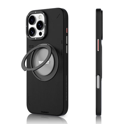 iPhone 16 Pro Kılıf M-safe Şarj Özellikli 360° Standlı Basit Mat Deri Desenli Youngkit Tech Leather Serisi Kapak