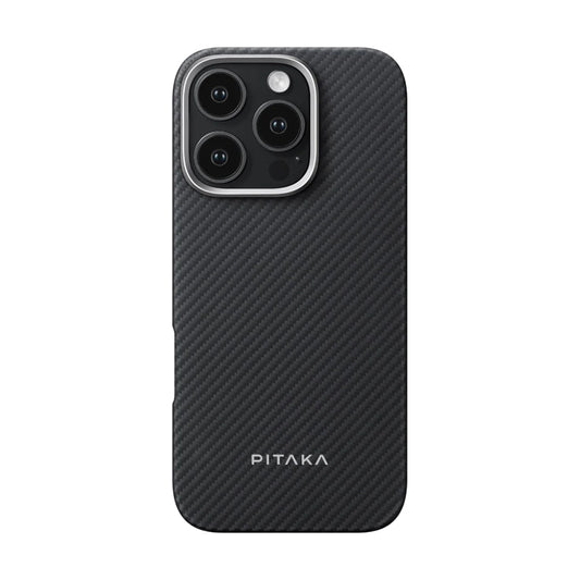 iPhone 16 Pro Kılıf M-safe Şarj Özellikli 600D Aramid Fiber Pitaka Ultra-Slim Classic Serisi Black-Grey Twill Kapak