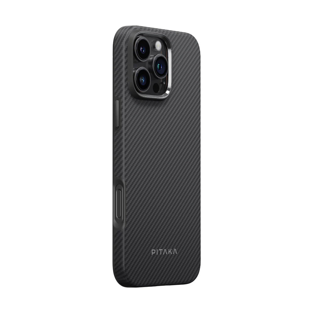 iPhone 16 Pro Kılıf M-safe Şarj Özellikli Aramid Fiber Pitaka Military-Grade Classic Serisi Black-Grey Twill Kapak