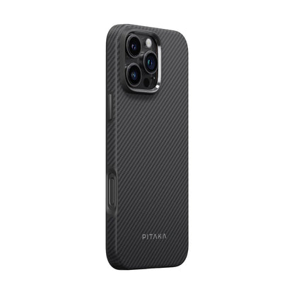 iPhone 16 Pro Kılıf M-safe Şarj Özellikli Aramid Fiber Pitaka Military-Grade Classic Serisi Black-Grey Twill Kapak