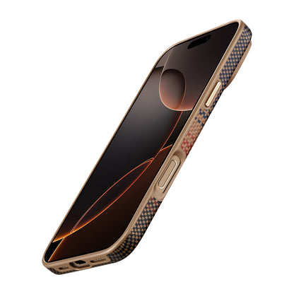 iPhone 16 Pro Kılıf M-safe Şarj Özellikli Aramid Fiber Pitaka Military-Grade Sunset-Moonrise Serisi Sunset Kapak