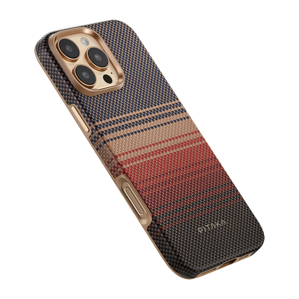 iPhone 16 Pro Kılıf M-safe Şarj Özellikli Aramid Fiber Pitaka Military-Grade Sunset-Moonrise Serisi Sunset Kapak