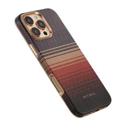 iPhone 16 Pro Kılıf M-safe Şarj Özellikli Aramid Fiber Pitaka Military-Grade Sunset-Moonrise Serisi Sunset Kapak